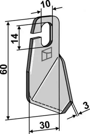 Flügelmesser geschliffen 60x30mm - linke Ausführung